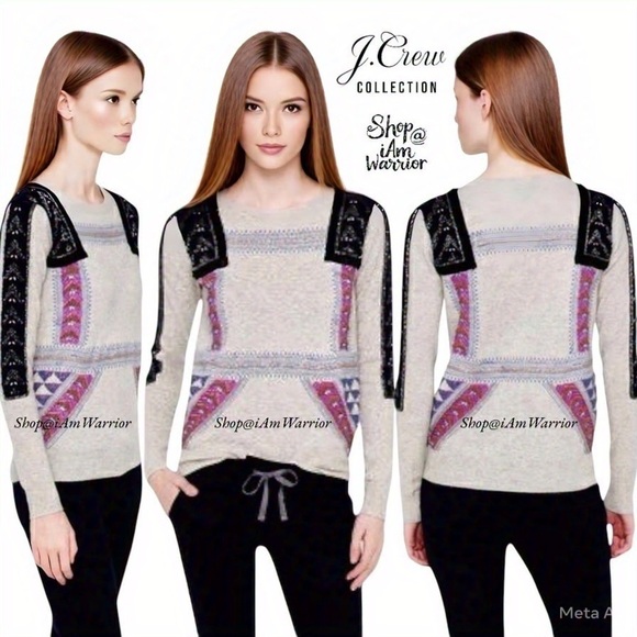 J.Crew Collection hand embroidered/beaded crewneck sweater *shop@iamwarrior - Picture 1 of 14